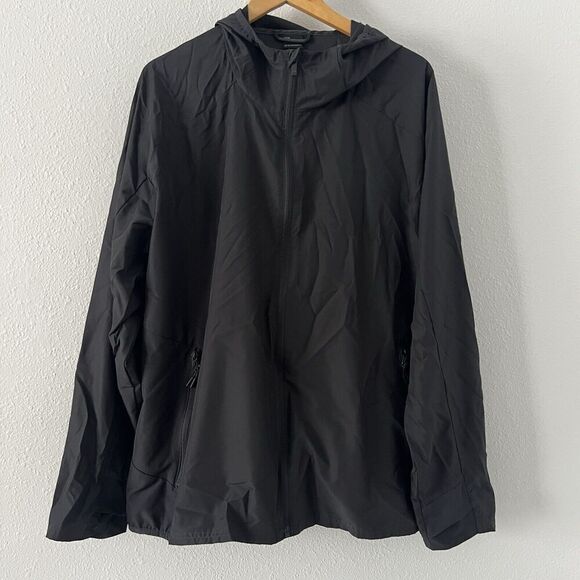 All In Motion Hooded Jacket Mens XXL Windbreaker Black Zip Packable Lightweight - Picture 1 of 11